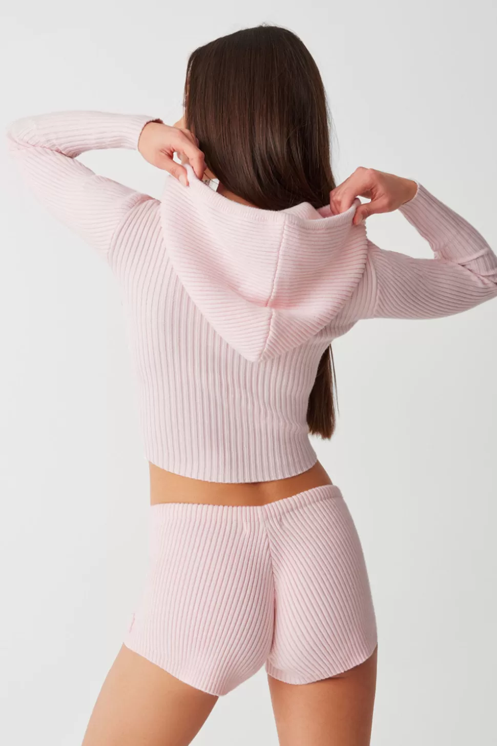 Frankies Bikinis Tops>Aimee Ribbed Cloud Knit Hoodie Rose Quartz