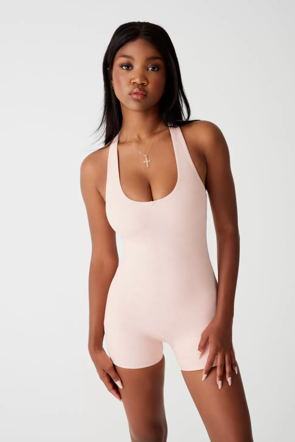 Frankies Bikinis Active>Aurora Halter Bodysuit Pink Petals