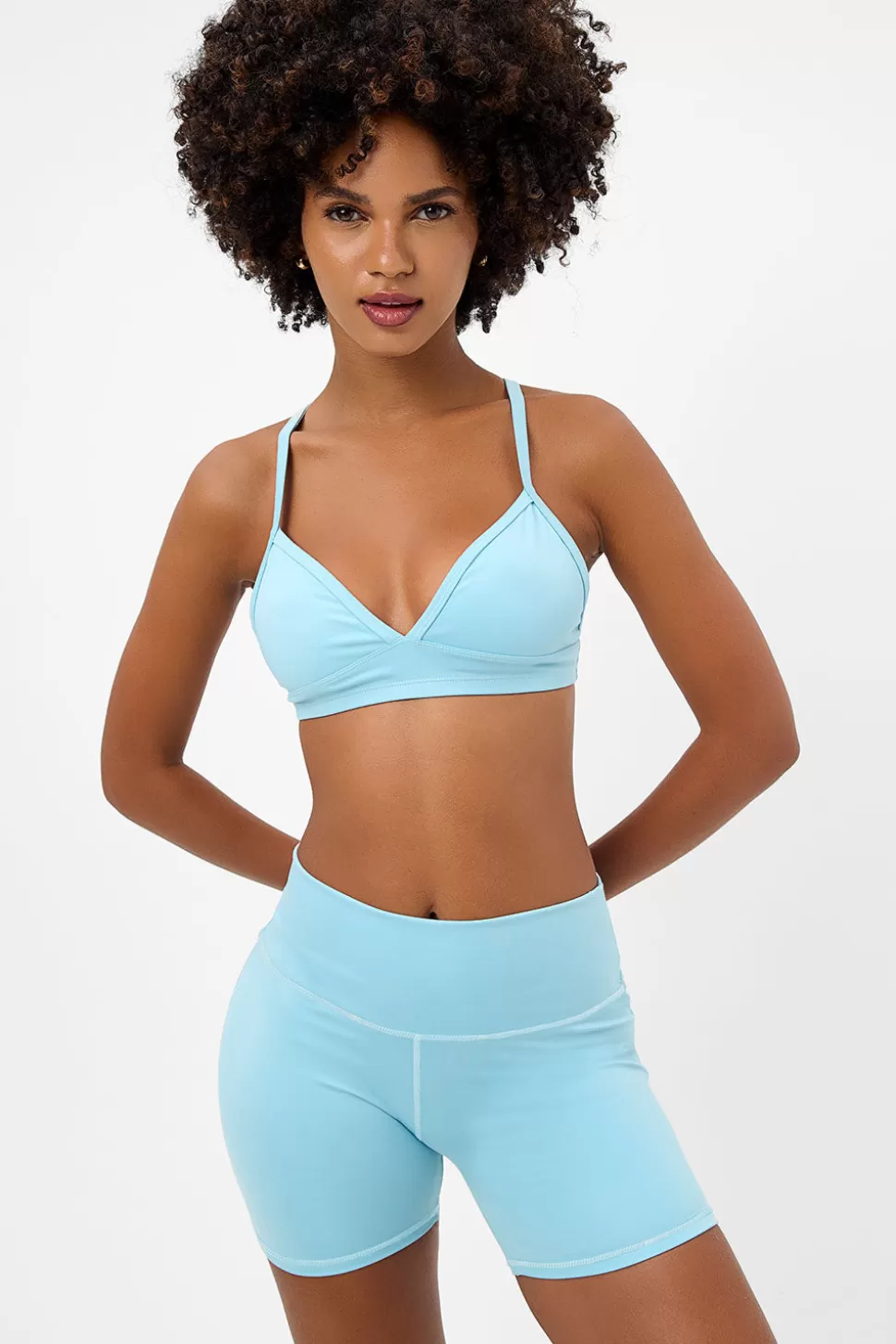 Frankies Bikinis Active>Billie Racerback Sports Bra Baby Blue