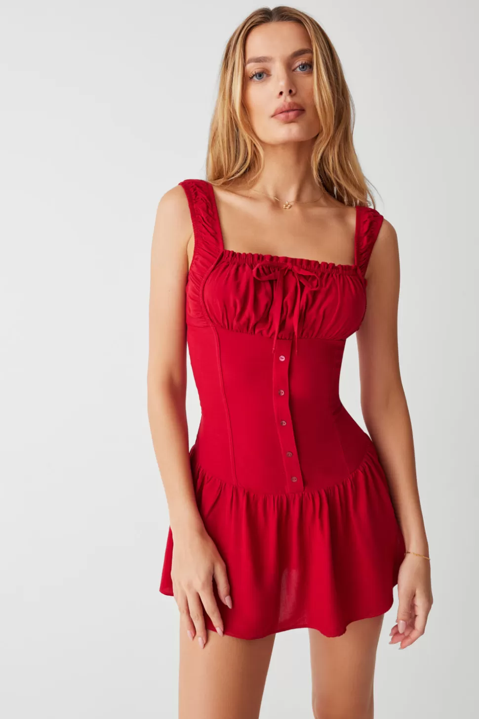 Frankies Bikinis Dresses>Christa Ruffle Mini Dress Romance