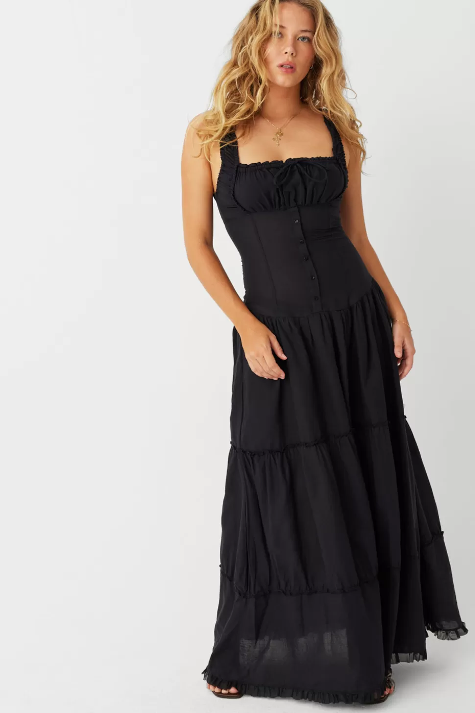 Frankies Bikinis Dresses>Christabelle Ruffle Maxi Dress Black