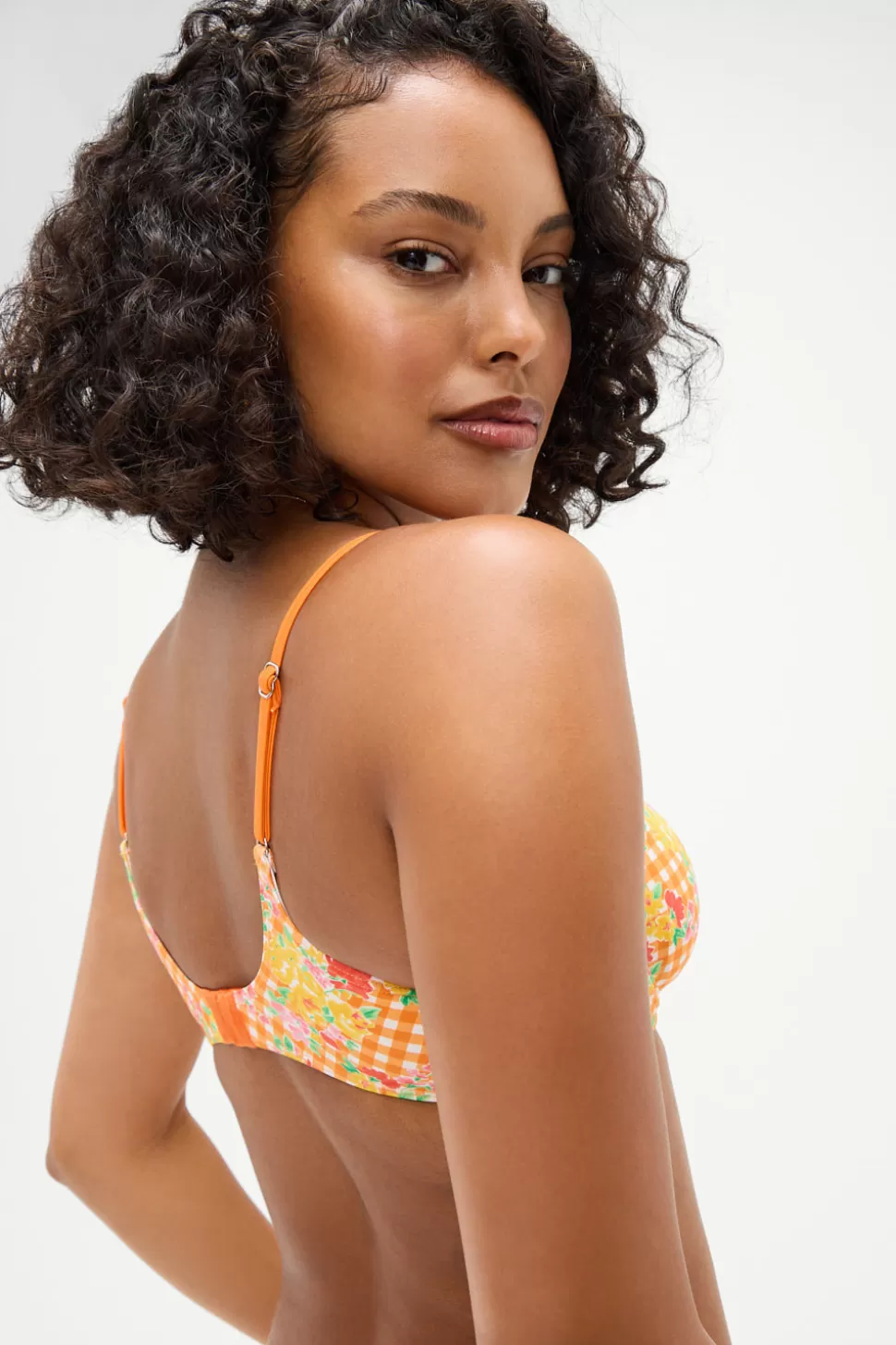 Frankies Bikinis Tops | Bikinis>Dean Floral Underwire Bikini Top Marigold Gingham