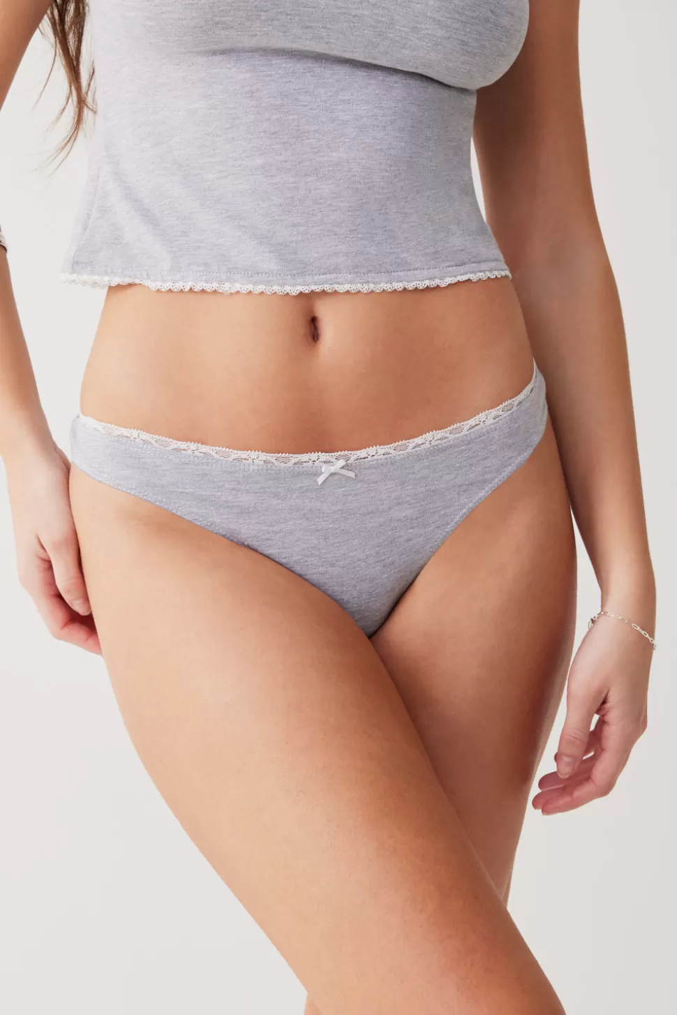 Frankies Bikinis Bottoms>Maisie Cotton Thong Heather Grey