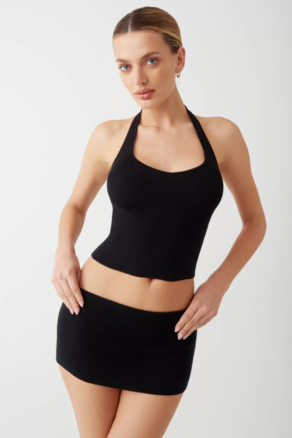 Frankies Bikinis Tops>Marialla Knit Halter Top Black