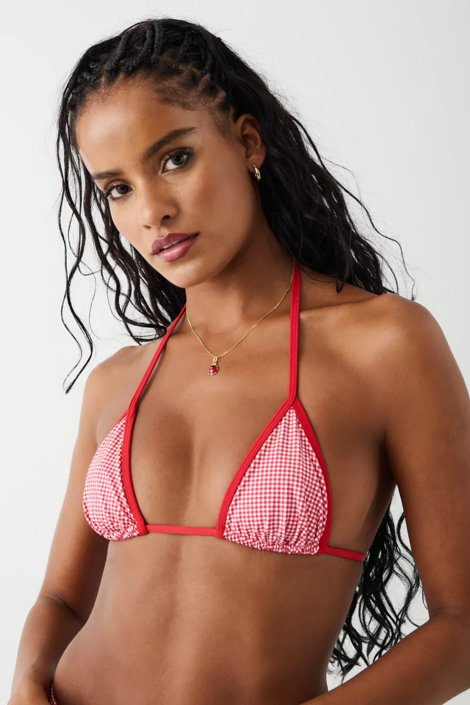 Frankies Bikinis Tops | Bikinis>Nick Triangle Gingham Bikini Top Ladybug Gingham