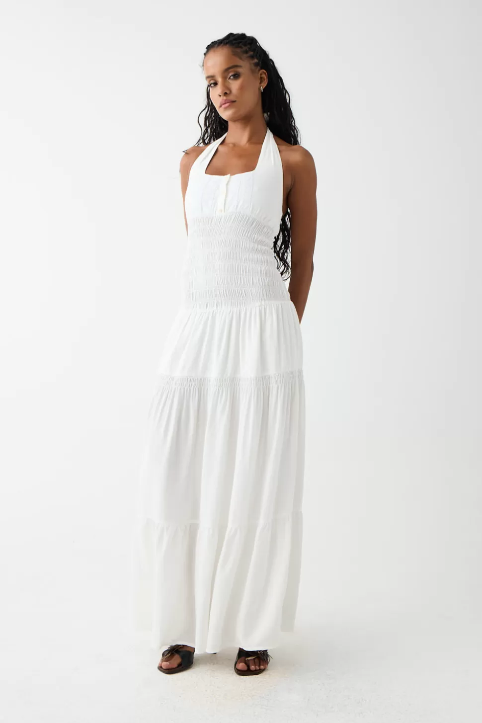 Frankies Bikinis Dresses>River Halter Maxi Dress White