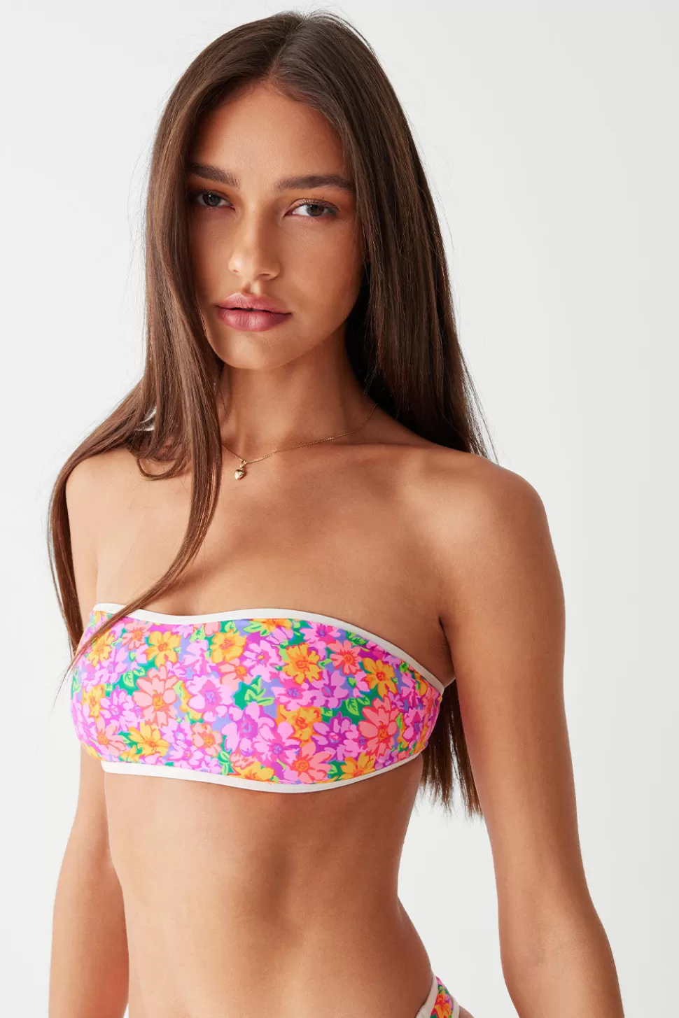 Frankies Bikinis Tops | Bikinis>Rosabella Floral Bandeau Bikini Top Daisy Pond