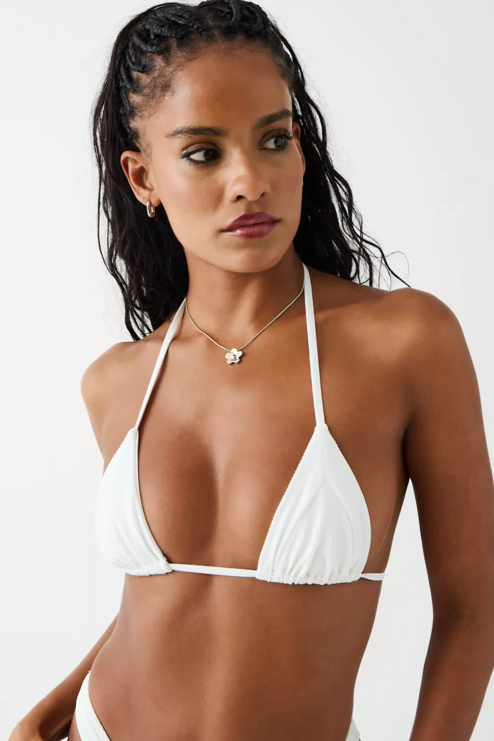 Frankies Bikinis Tops | Bikinis>Sky Triangle Ribbed Bikini Top White