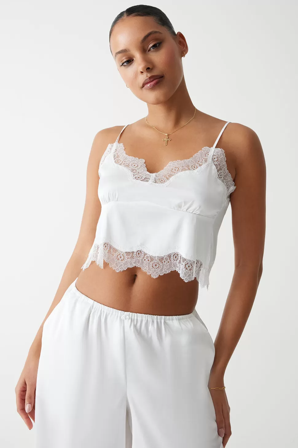 Frankies Bikinis Tops>Snuggle Satin Camisole White