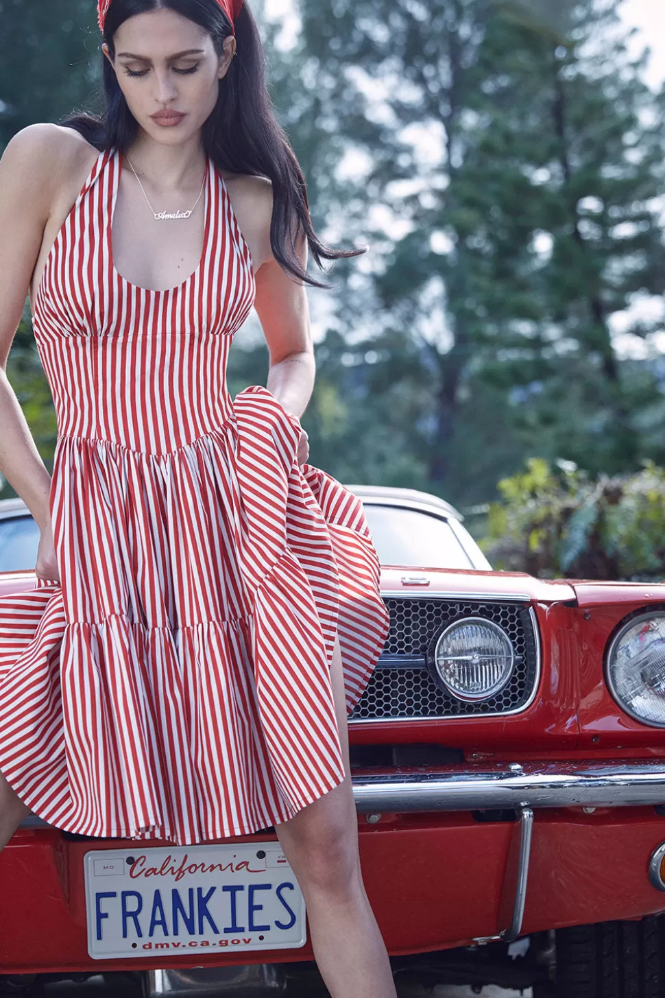 Frankies Bikinis Dresses>Tulsa Halter Midi Dress Scarlet Stripe